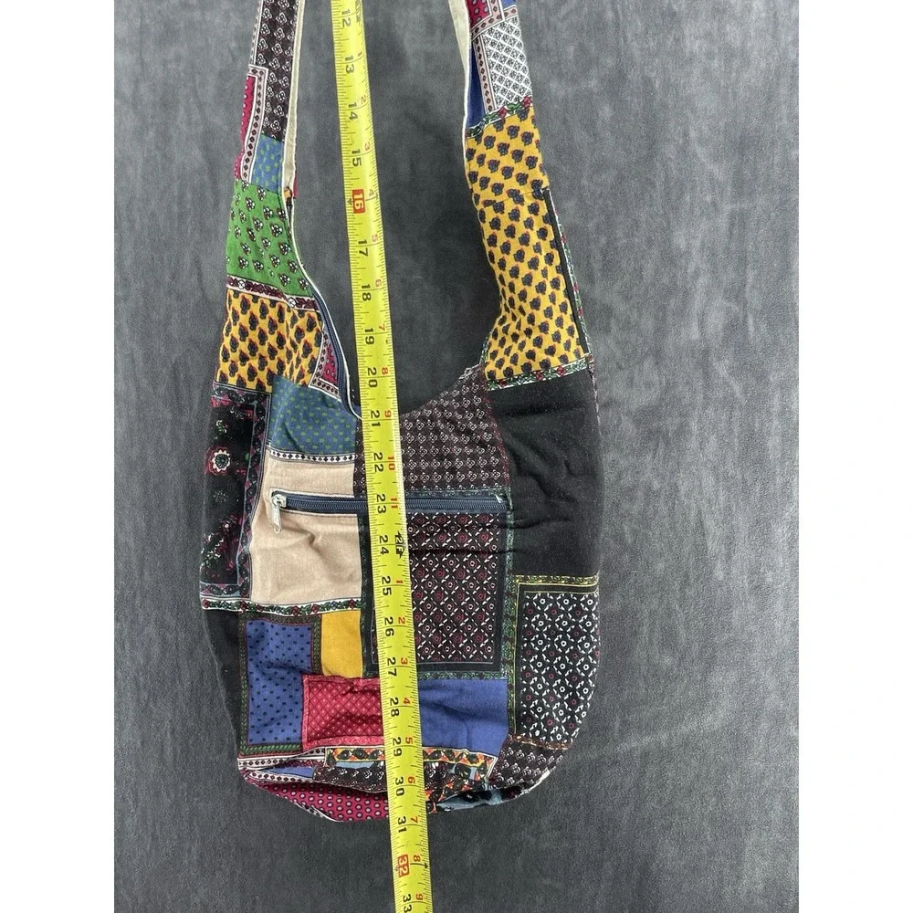 Boho Patchwork Crossbody Hobo Bag Multicolor Cotton Hippie Festival Purse
